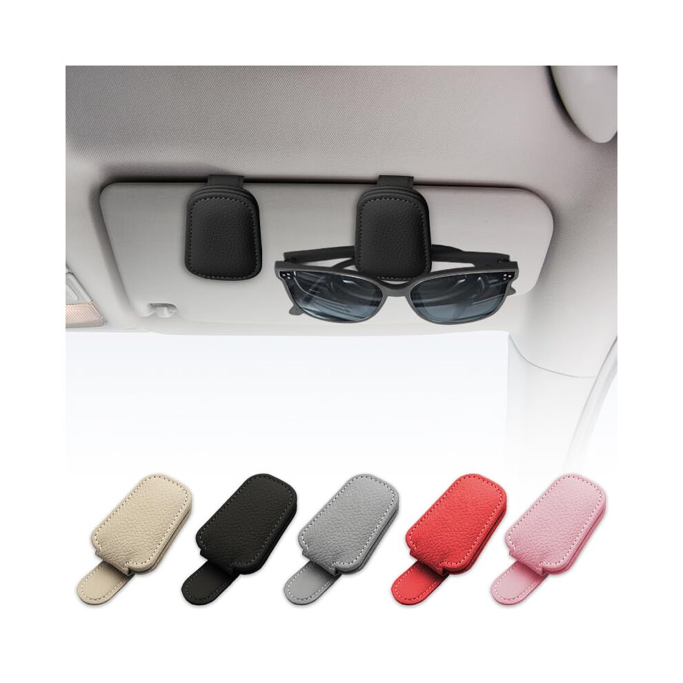 Leather Magnetic Car Sunglasses Holder For Sun Visor With Scratch Protection Black 9113335580978