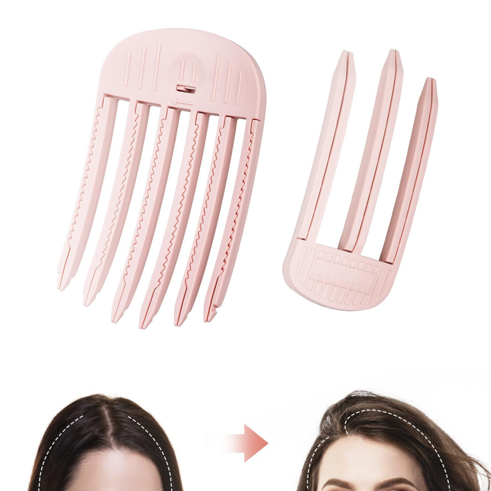 Unisex Pink 2 Pack Heatless Curls And Volumizing Hair Clips With Styling Comb For Bangs, Notrace Root Lift,