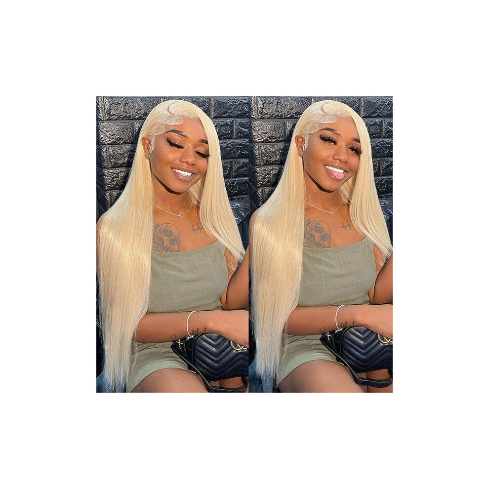 613 Lace Front Wig Human Hair, Light Blonde Color, Natural Hairline, Heat Styling Friendly