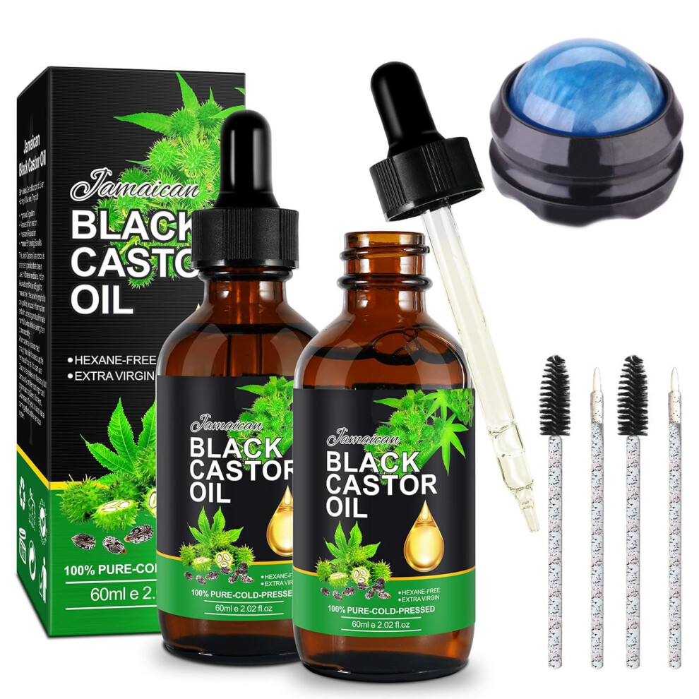 Black Jamaican Castor Oil 60Ml Organic Cold Pressed For Hair Growth And Skin With Jade Gua Sha Tool