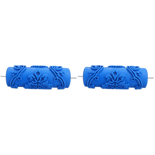 2Pcs Blue Flower Paint Roller for Wall Decoration Durable Rubber DIY 2