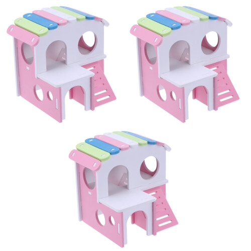 3Pièces Hamster En Bois Rose Durable Double Pour Rongeurs 2