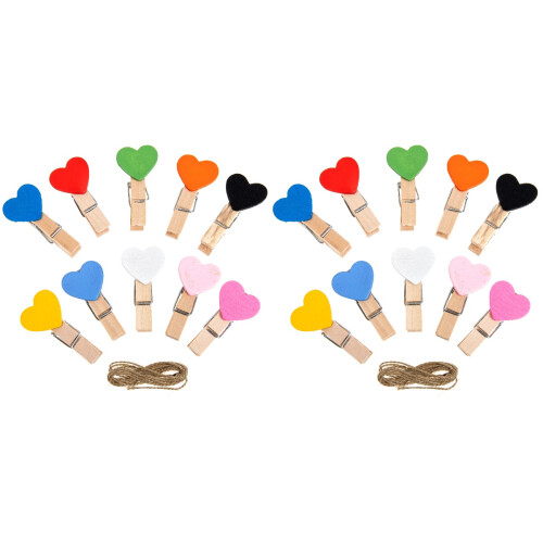 2Ensembles Clips Bois Cœur Colorés Pour Photos 1