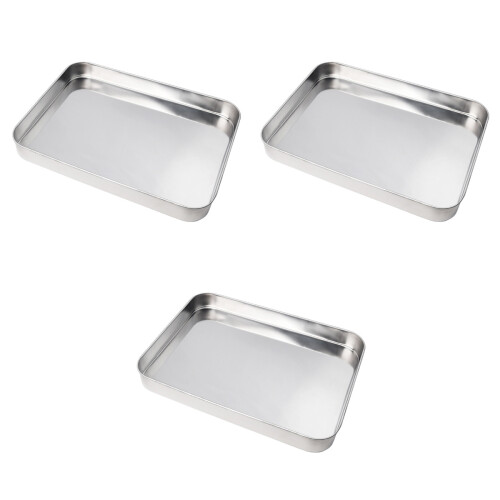 3Pcs Silver Rectangular Stainless Steel Steaming Dishes for Party Use 2