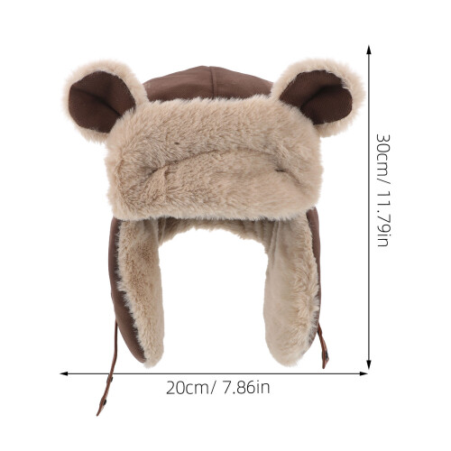 Bonnet Chaud Ajustable Oreille Peluche Marron Style Rétro 2