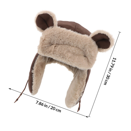 Bonnet Chaud Ajustable Oreille Peluche Marron Style Rétro 1