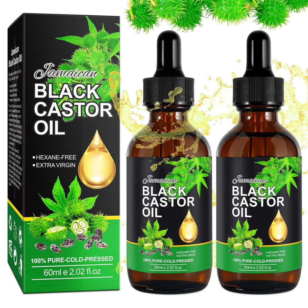 Black Jamaican Castor Oil For Hair Growth, Organic Cold Pressed Oil For Skin, Scalp And Nails (2Pcs)