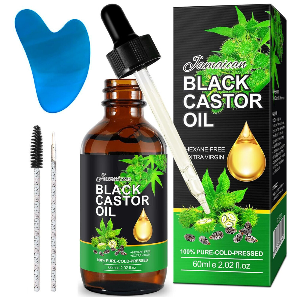 Black Jamaican Castor Oil 60Ml For Hair Growth And Skin Care With Jade Gua Sha Massage Tool