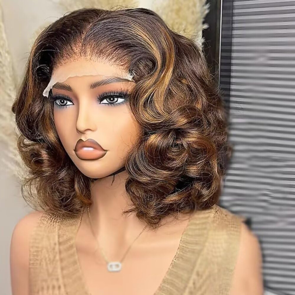 Unisex Ombre Blonde Human Hair Bob Wig 13X4 Hd Transparent Lace Front Brazilian Short Wig Preplucked