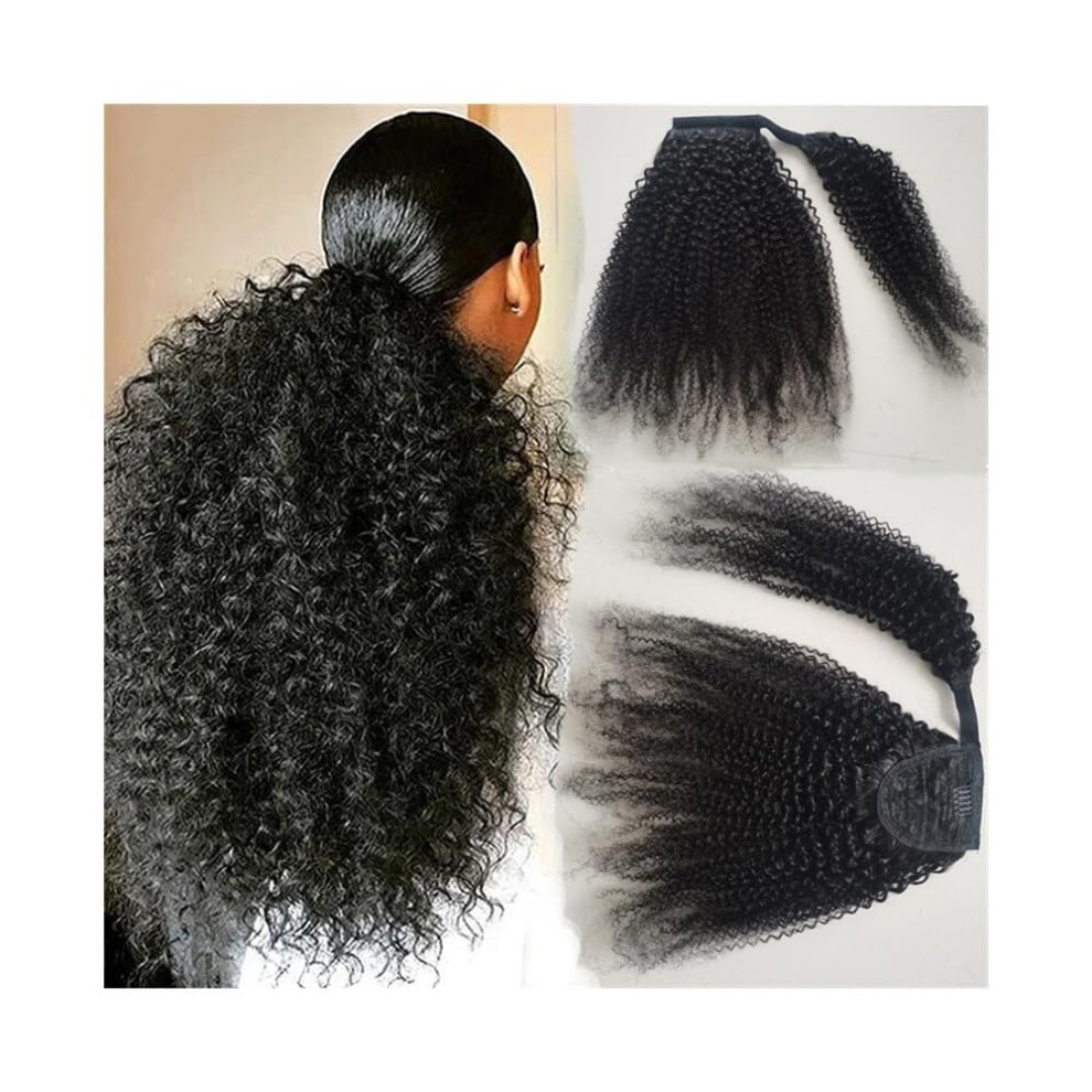 Unisex Black Afro Kinky Curly Human Hair Ponytail Extension Brazilian Remy Wrap Around Natural 8 Inch