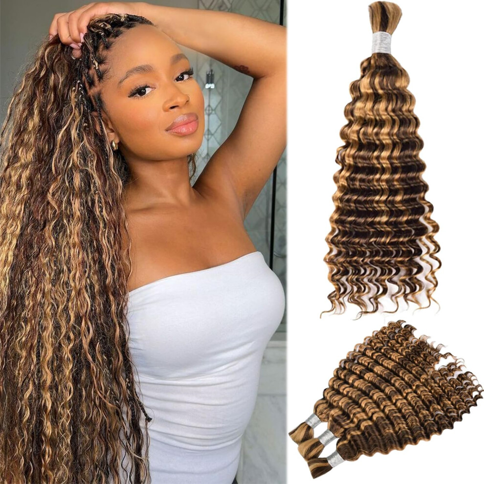 Unisex 26 Inch Ombre Honey Blonde Water Wave Human Braiding Hair Extensions For Boho Braids 2 Bundles