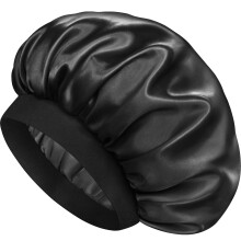 Silk Bonnet for Curly Hair with AntiFrizz Satin Lining, Double Layer Sleep Cap for Men and Women, Black