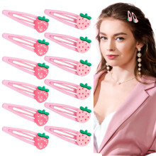 Strawberry Hair Clips Set, 12 Pcs Pink Resin Snap Barrettes with Cute Strawberry Shape for Women Girls