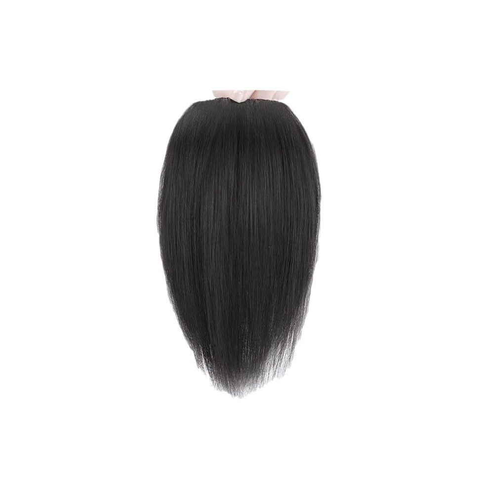 Unisex Black Invisible Human Hair Topper 25Cm Seamless Clip In Extension For Natural Crown Coverage