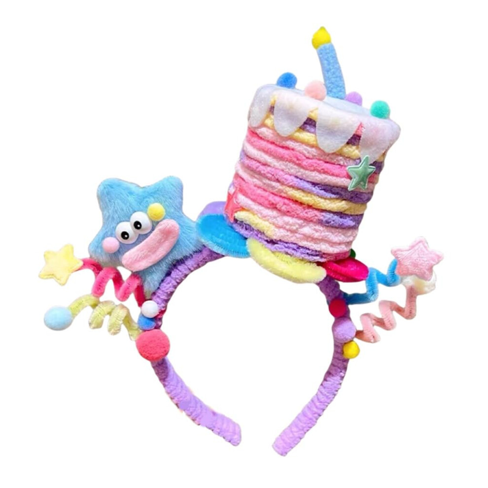 Birthday Cake Headband with Stars, Purple Twisted Party Hair Accessory, Soft Fabric for Women Girls