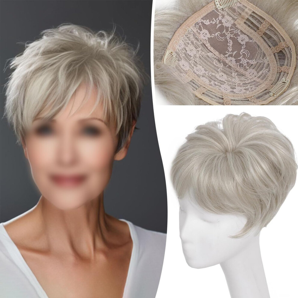 Unisex White Short Curly Hair Toppers With Bangs Add Volume