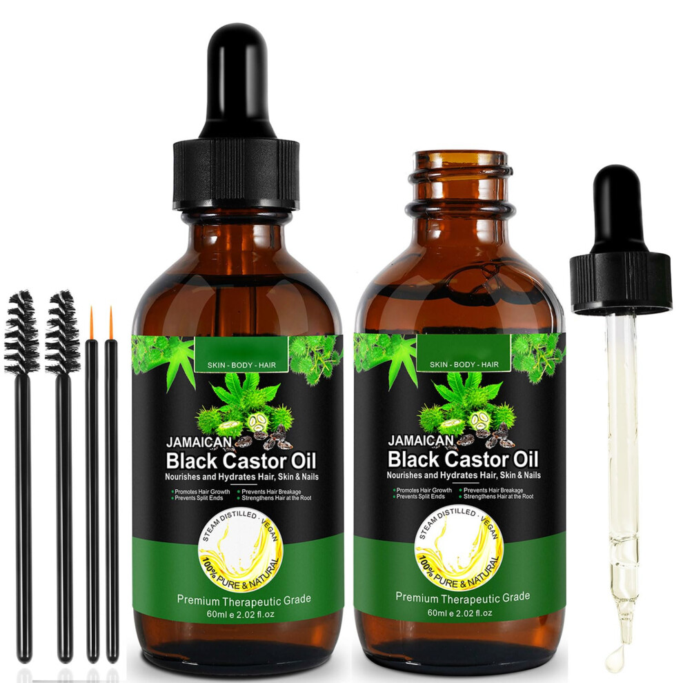 Black Jamaican Castor Oil 100% Pure Cold Pressed For Hair Growth, Scalp Hydration, Lashes And Brows