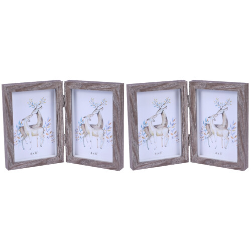 2Pcs Wooden Table Photo Frames Double Picture Frame Grey 2