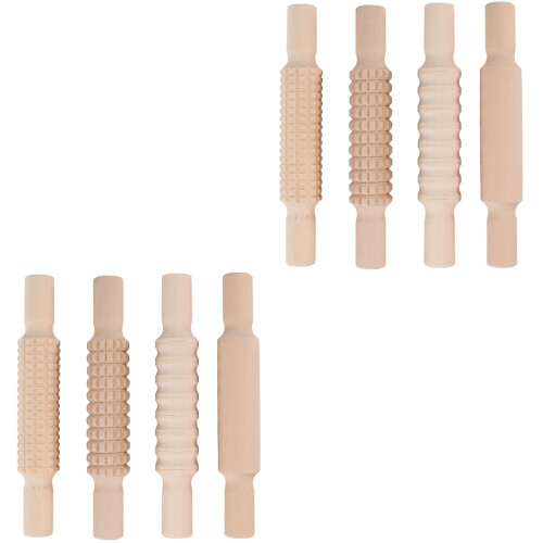 8Pcs DIY Handle Wooden Baking Rollers Khaki Kitchen Dough Tools 2