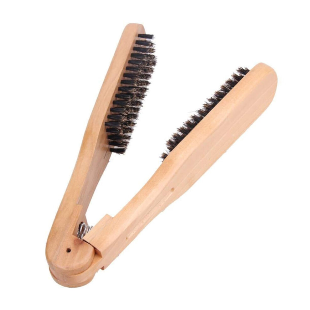 Hair Straightening Brush with Ergonomic Wood Handle, AntiFrizz Blowdry Styling Comb for Men