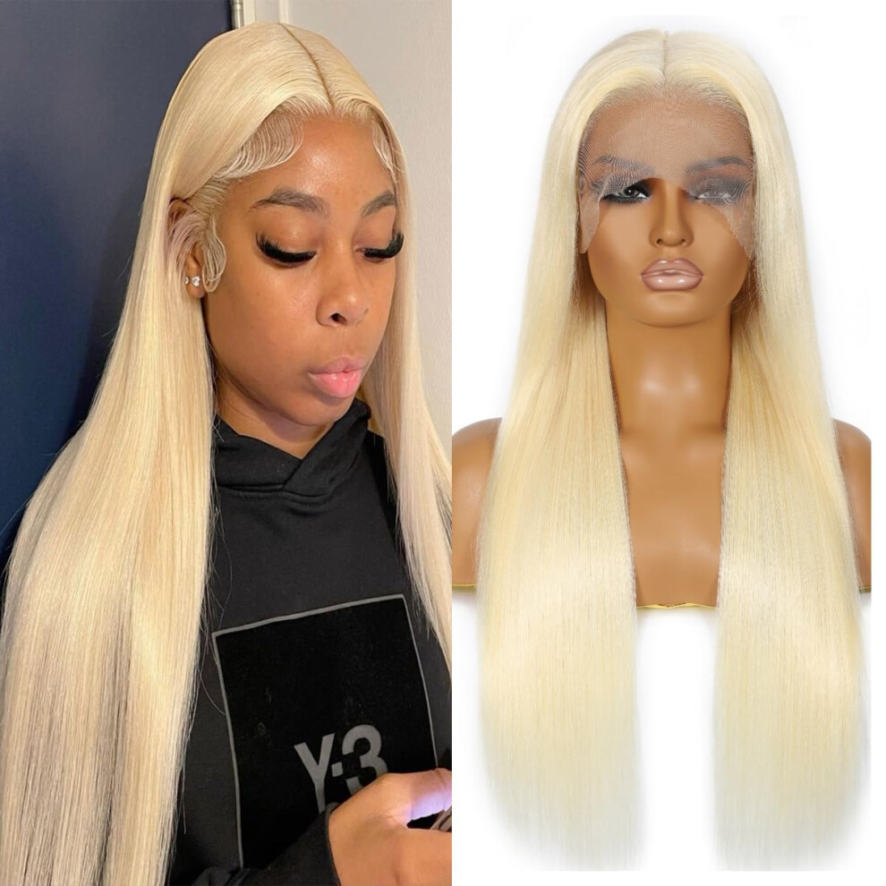 Unisex Blonde Human Hair Lace Front Wig 34 Inch 13X6 Hd Lace Frontal 200 Density Pre Plucked