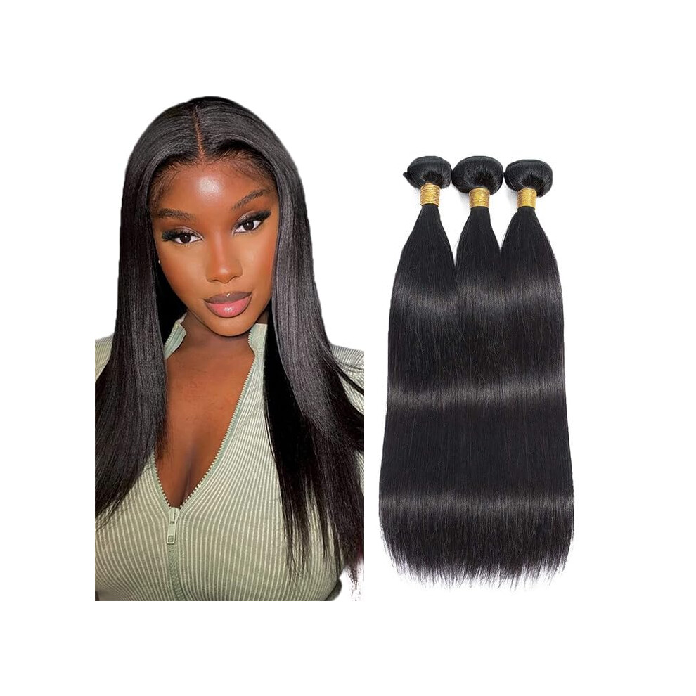 Brazilian Straight Virgin Hair Bundles 12 14 16 Inch Grade 8A Human Hair Weave #1B Durable