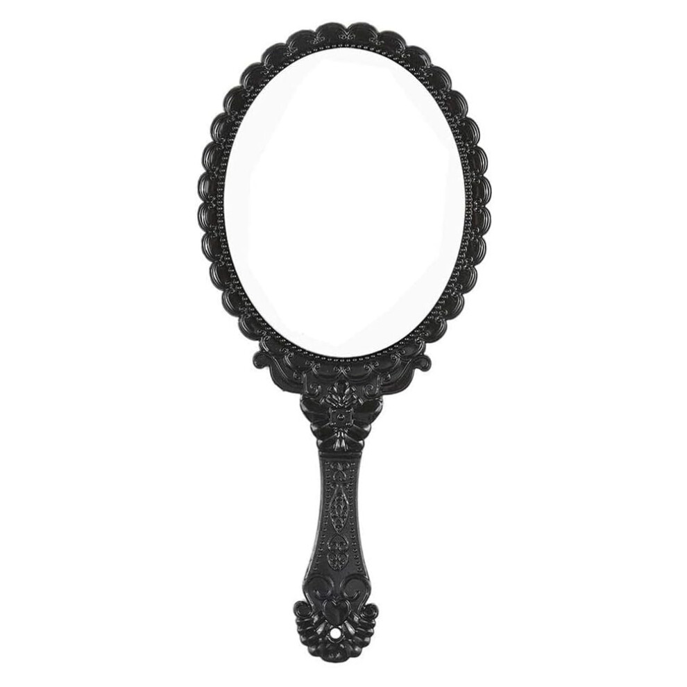 Vintage Handheld Mirror with Handle, Compact Travel Makeup Mirror, Floral Design, Black