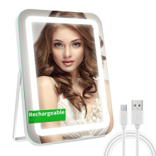 14.5 Inch Rechargeable Lighted Makeup Mirror, Vanity with Touch Control, 3 Modes, Dimmable, Memory, White