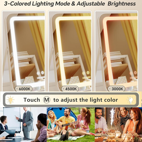 14.5 Inch Rechargeable Lighted Makeup Mirror, Vanity with Touch Control, 3 Modes, Dimmable, Memory, White 1
