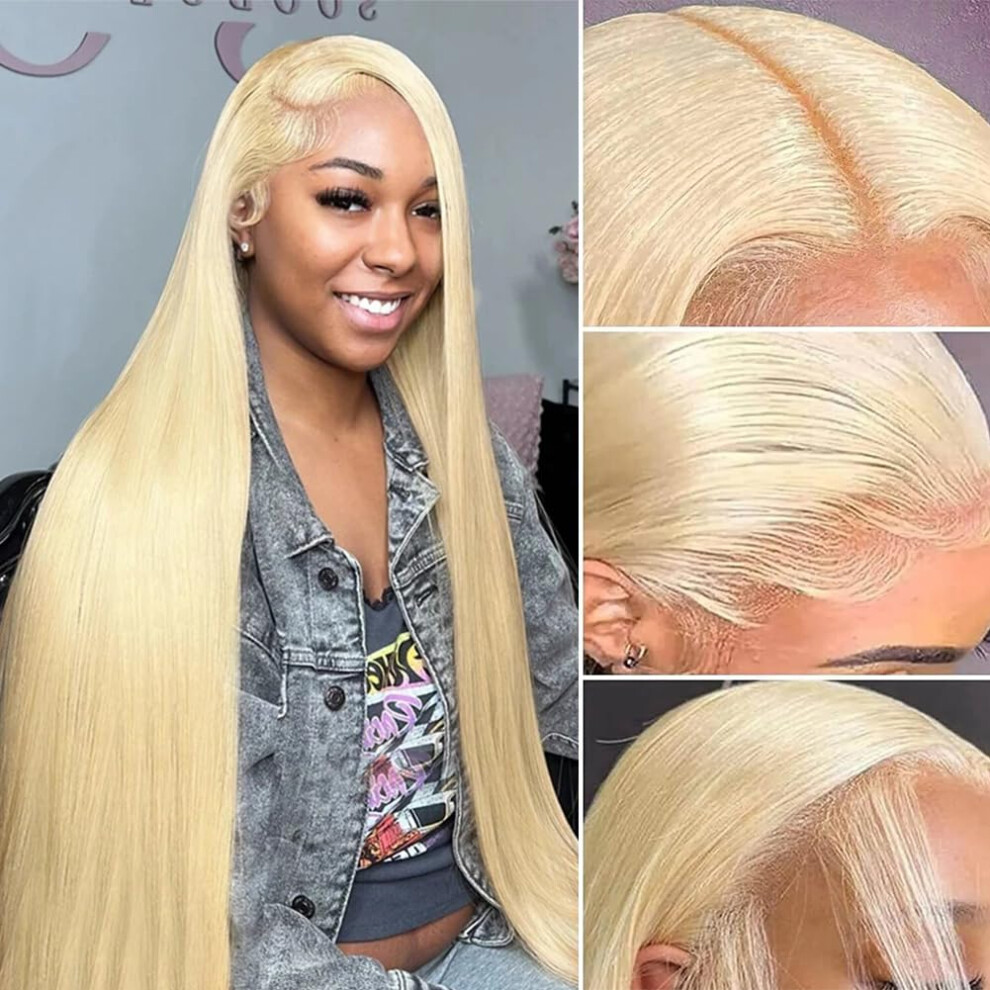 Unisex 613 Blonde Lace Front Wig Human Hair 13X4 Straight 28 Inch Preplucked Hd Lace 180% Density