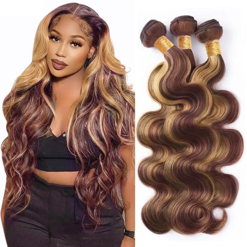 Brazilian Body Wave Human Hair Bundles 30 Inch P27/33 Highlight Reddish Brown Honey Blonde
