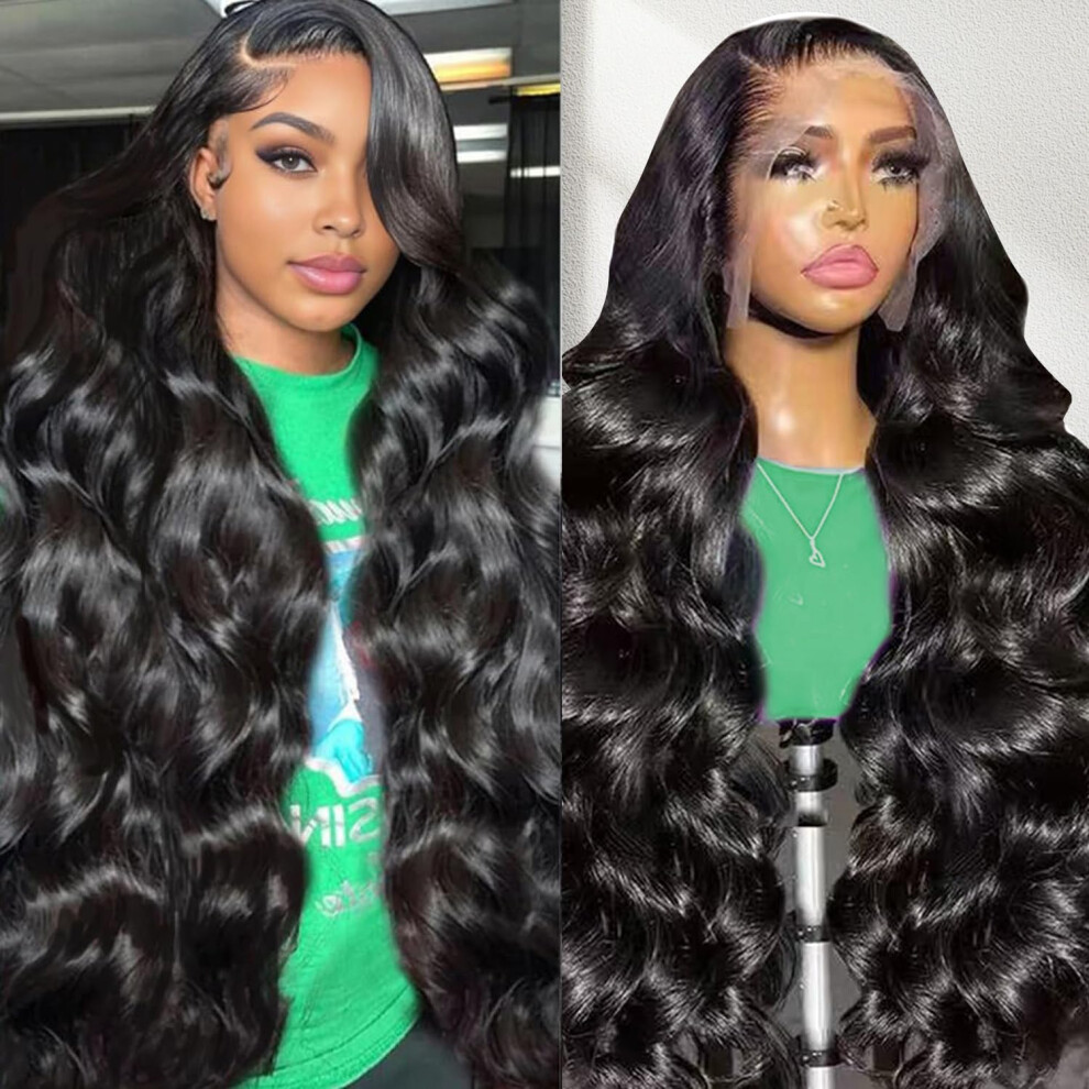 Unisex 32 Inch 13X4 Hd Lace Front Wig Human Hair Body Wave, Pre Plucked Hairline, Glueless For Women