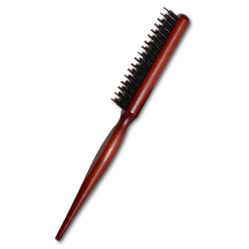 Boar Bristle Teasing Hair Brush with Wood Rat Tail for Backcombing, Precise Sectioning and Volume
