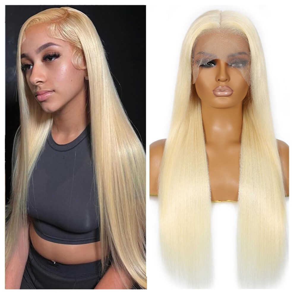 30 Inch 613 Lace Front Wig Human Hair, HD Platinum Blonde, Pre Plucked Natural Hairline