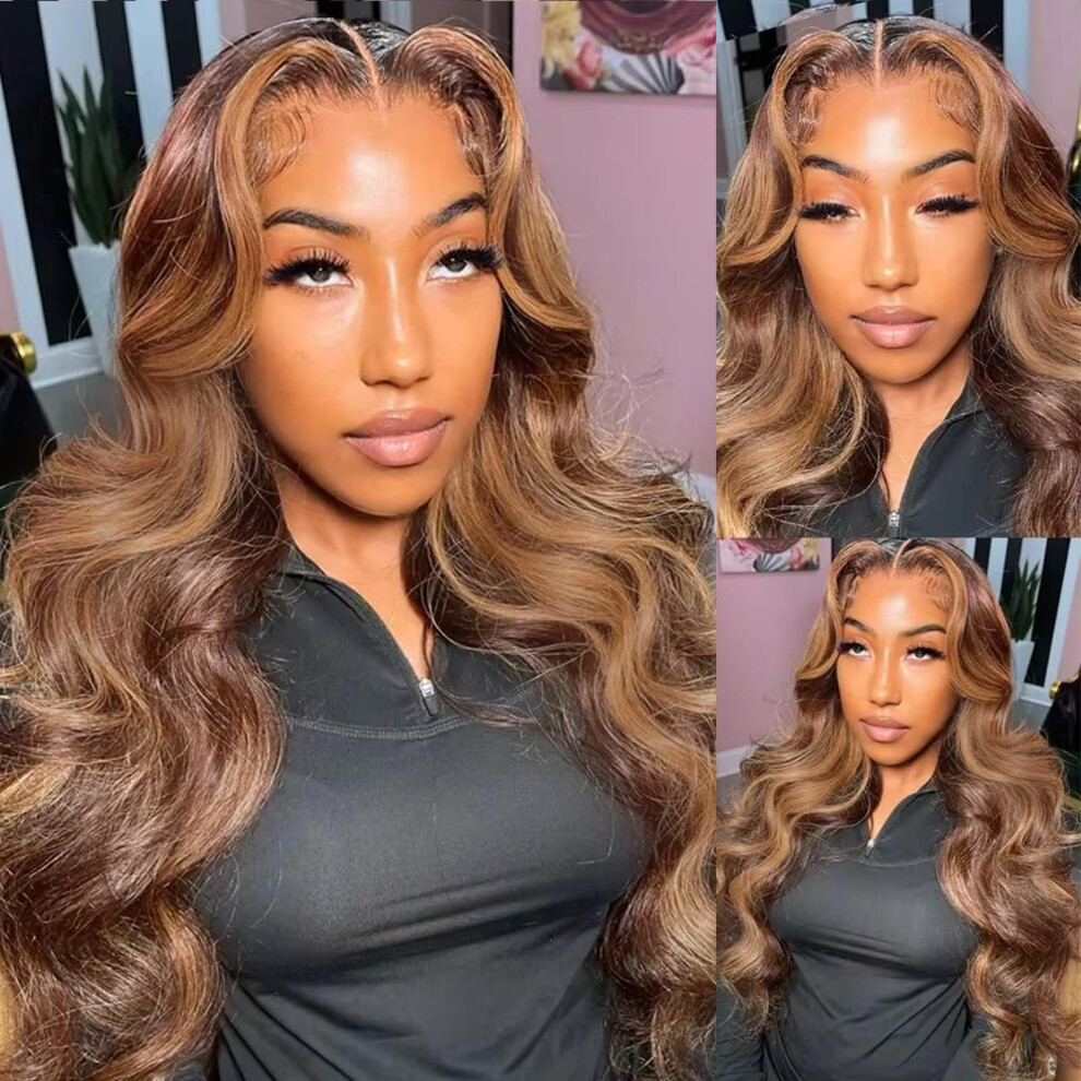 Unisex Black Honey Blonde V Part Wig Body Wave Glueless Clipin Ombre Highlights For Women