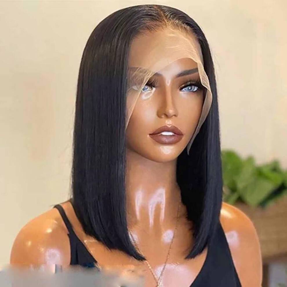 Unisex Human Hair Lace Front Bob Wig 13X4 Hd Transparent, Glueless Pre Plucked Brazilian Short Wig 10Inch