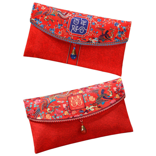 4Pcs Red Fabric Chinese Wedding Envelopes Assorted Colors for Home Use