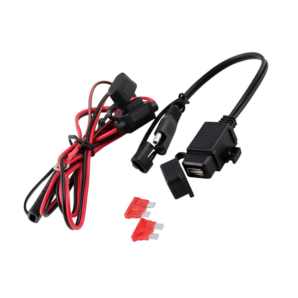 3Pcs 12V Waterproof Motorcycle Sae To Usb Charger Cable With Fuse 3043883648713