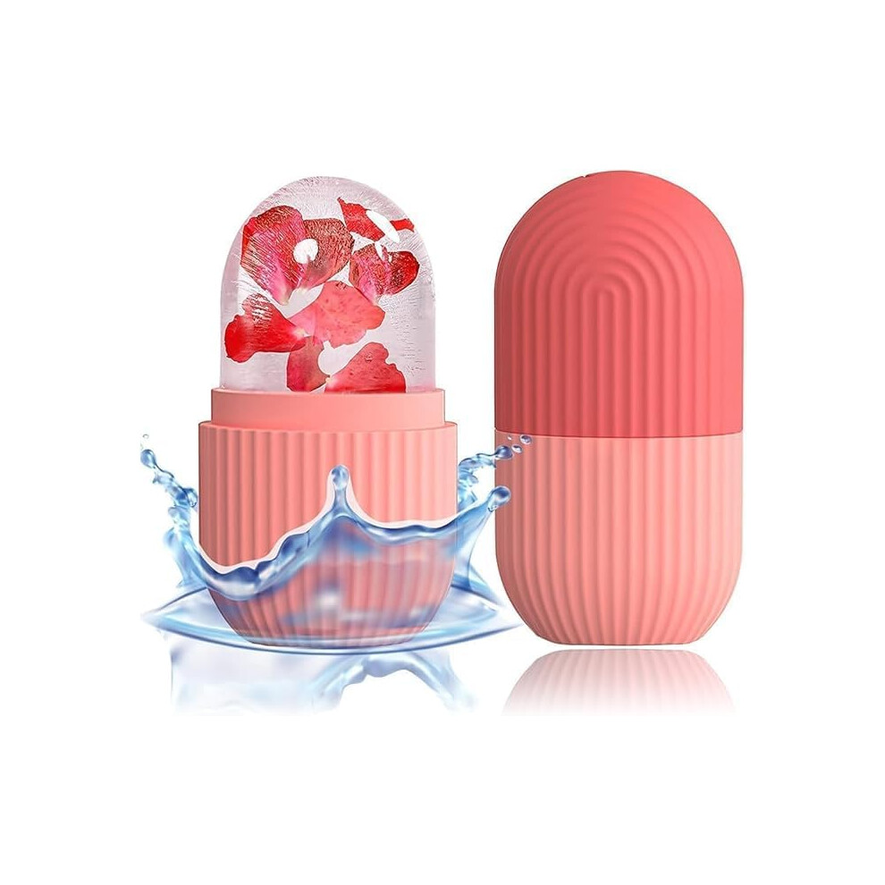 Face Ice Roller for Puffy Face and Eyes, Reusable Silicone Cooling Facial Massager Pink