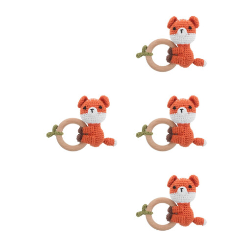 4 Pièces À Pousser Bois Renard Dentition Bébé Orange 2
