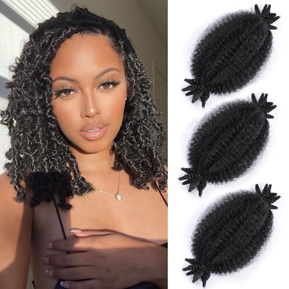 Unisex Black Twist Braiding Hair 8 Inch 1B, Preseparated Springy Afro Twist Crochet Hair For Women