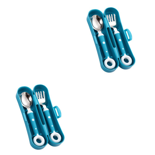 2Sets Kindervork Set Rvs Kop Met Groene Silicone Handgreep 2