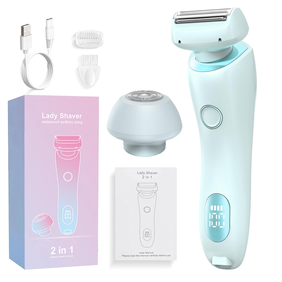Blue Women's Electric Shaver Ipx7 Waterproof Lady Razor 3In1 Blades Wet And Dry Bikini Trimmer