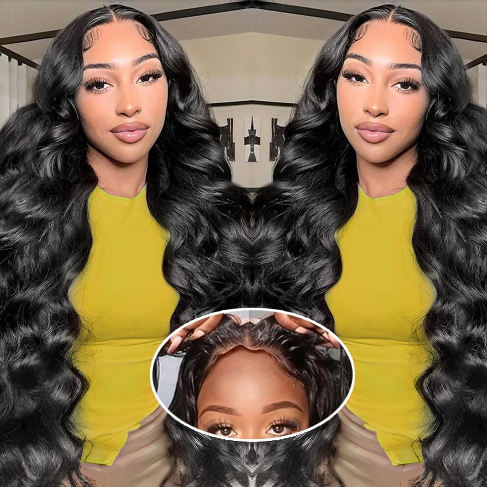 Unisex 30 Inch Glueless Human Hair Wig Hd Lace Front Pre Plucked Body Wave 180 Density Readytowear