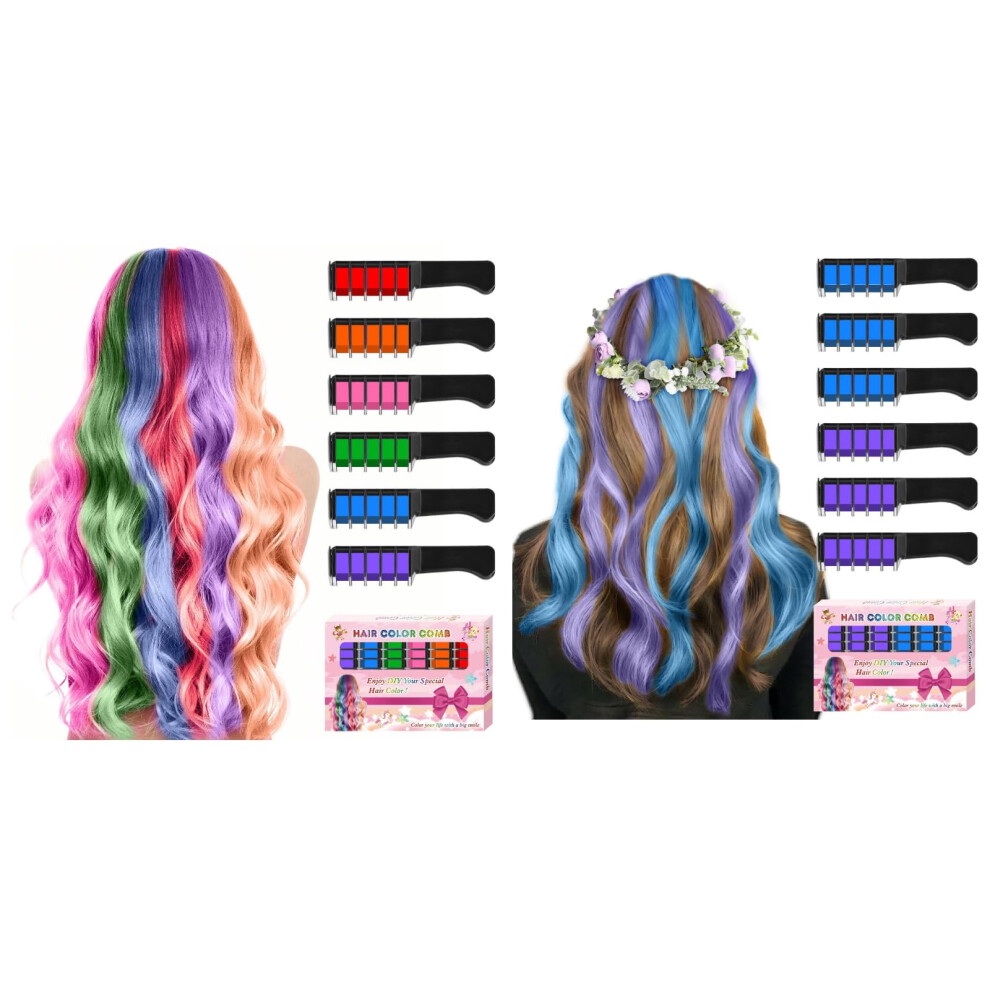 Hair Chalk for Kids Temporary Washable Hair Color Comb Set Six Colors for Party and Cosplay
