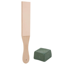 Leather Sharpening Strop Kit DualSided with Compound Wooden Base for Knives and Razors