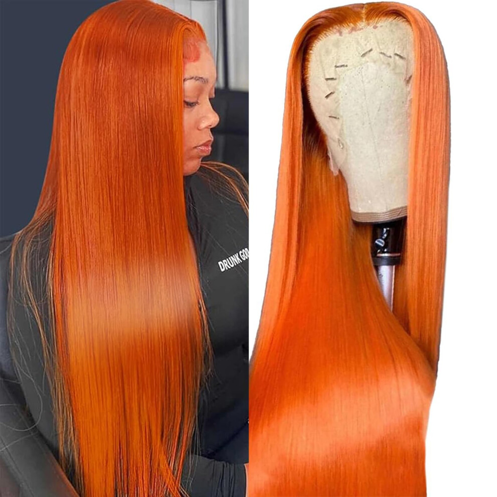 Ginger Lace Front Wig Human Hair 13x4 HD Pre Plucked Baby Hair Glueless 20 Inch Straight 180 Density