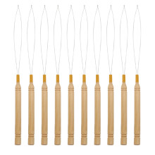 10PCS Hair Extension Tool Set with Ergonomic Wooden Handle and Stainless Steel Bead Threaders