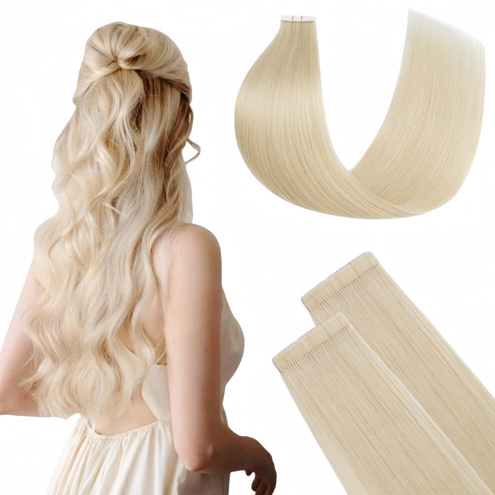 Unisex Silver Tape In Human Hair Extensions Platinum Blonde 22 Inch Invisible Seamless Double Stitched 20Pcs 50G