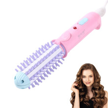 Mini Curling Iron for Short Hair, Compact Ceramic 2 in 1 Travel Curling Brush with Fast HeatUp (Pink)